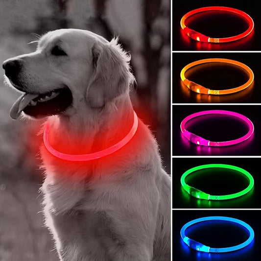 BSEEN Light Up Dog Collar - Rechargeable LED Dog Collar - 360° Glow in The Dark Pet Collar for Small Medium Large Dogs, TPU Cuttable Puppy Collar Safety Dog Lights for Night Walking (Red 70cm)