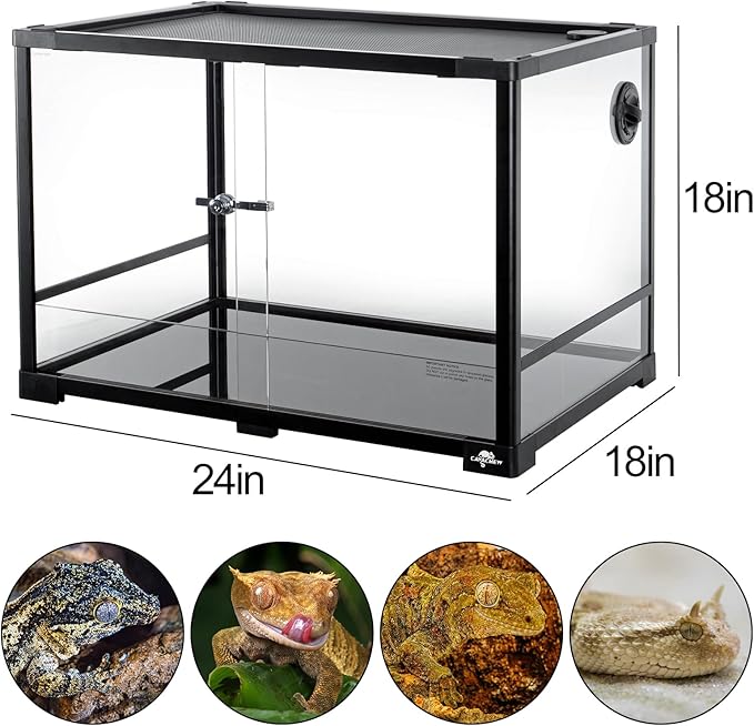 34 Gallon Reptile Tank, Glass Reptiles Terrarium 24" x 18" x 18", Sliding Door, Top Ventilation, Cable Pass, Humidify Hole, Glass Reptile Cage Habitat for Bearded Dragon, Lizard, Snake, Gecko
