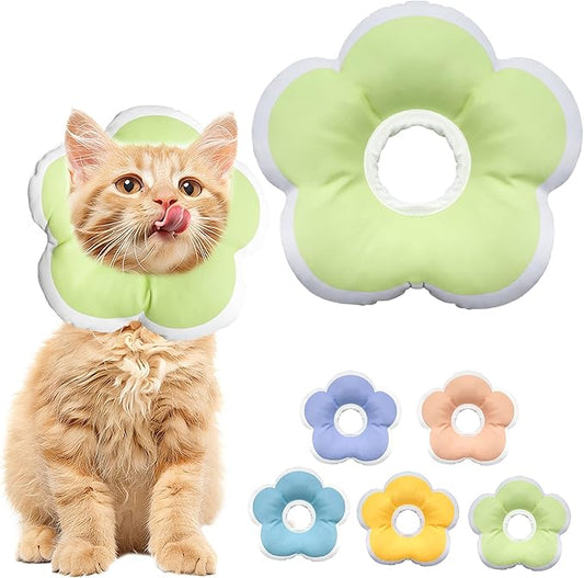 Cat Cone Collar Soft, Waterproof Cats Cones to Stop Licking After Surgery, Adjustable Soft Elizabeth Cats Collars for Wound Healing, Flower Shape Cat Recovery Collar (Green, X-Small)
