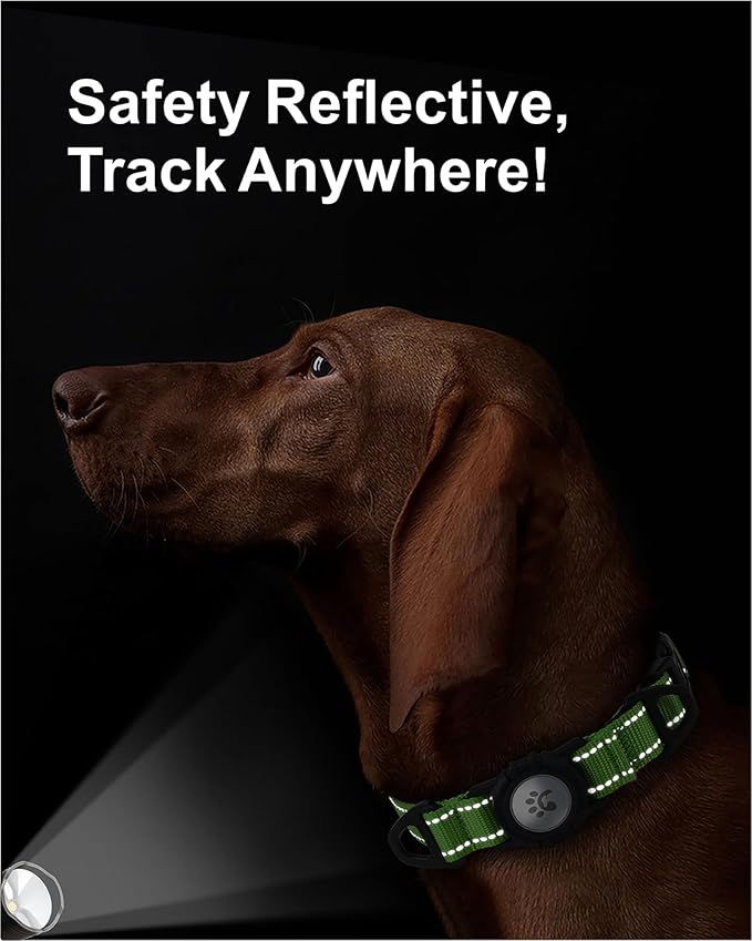 TagME Airtag Dog Collar,Waterproof Reflective Pet Collar with Airtag Holder,Soft Padded and Double D-Rings for Extra Large Dogs,Green