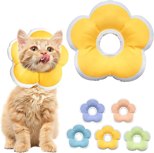 Cat Cone Collar Soft, Waterproof Cats Cones to Stop Licking After Surgery, Adjustable Soft Elizabeth Cats Collars for Wound Healing, Flower Shape Cat Recovery Collar (Yellow, X-Small)