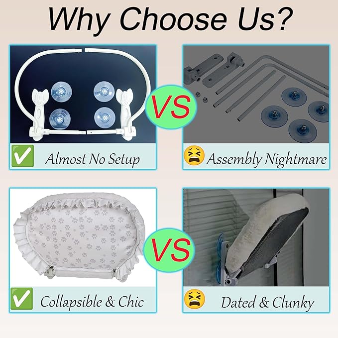 Cat Window Perch for Large Cats - No Tools Needed with 4 Super Suction Cups, Soft Chew-Resistant Fleece & Easy Clean Design