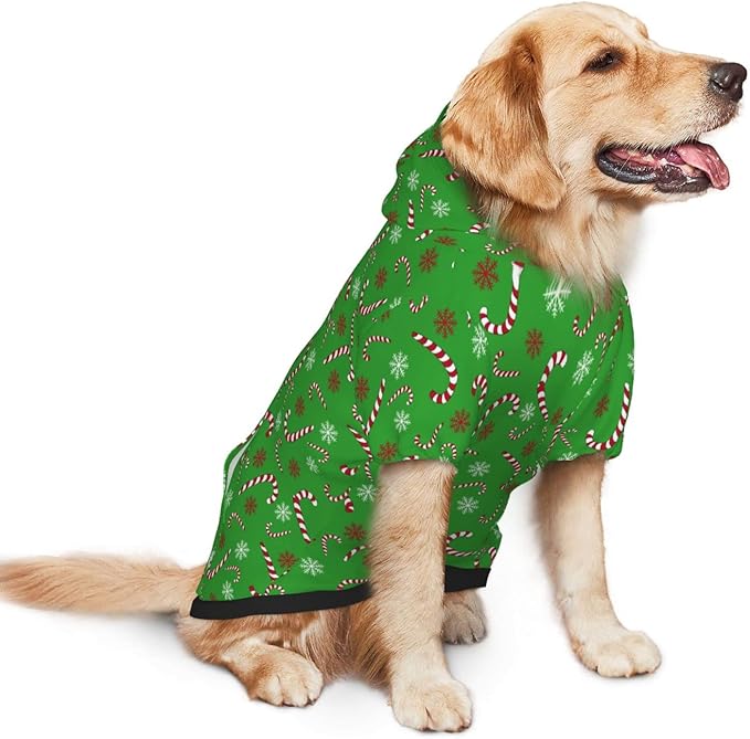 Green Candy Cane Hoodie,Christmas Cosplay Dog Clothes with Pocket and Hat Winter Clothes Sweaters Large