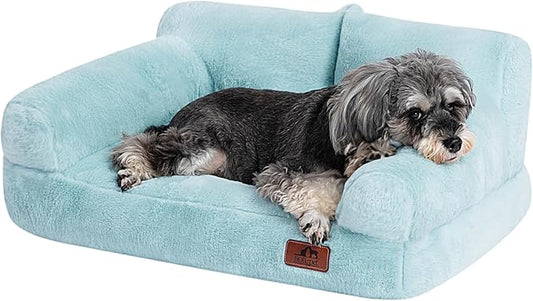 Hollypet Fluffy Plush Pet Cat Couch Sofa Soft Calming Pet Dog Sofa Beds for Medium Small Cats and Dogs, Mint Green