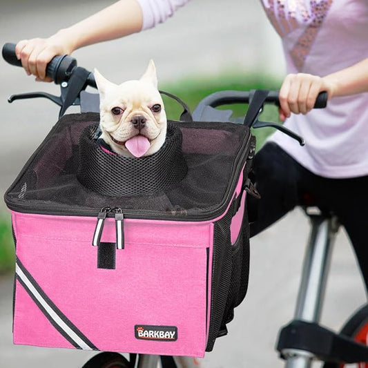 Pet Carrier Bicycle Basket Bag Pet Carrier/Booster Backpack for Dogs and Cats with Big Side Pockets,Comfy & Padded Shoulder Strap,Travel with Your Pet Safety（Pink Carnation）