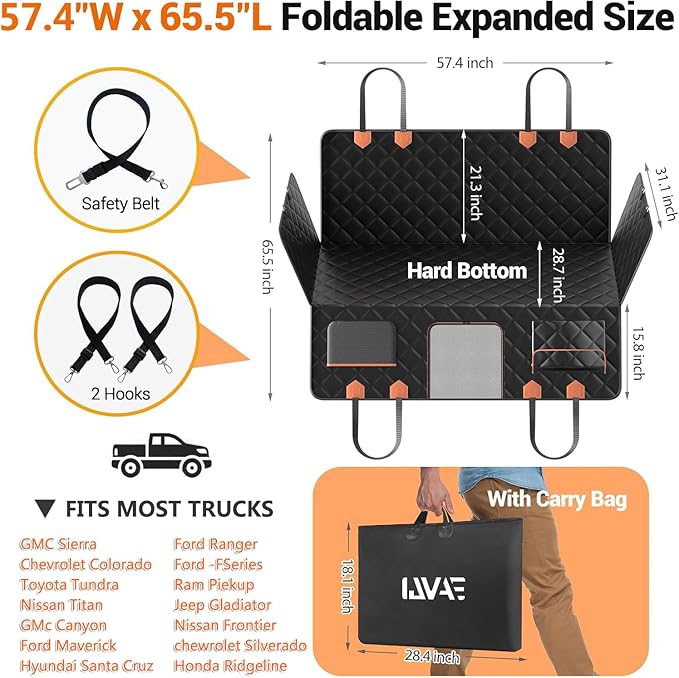 Back Seat Extender for Dogs Hard Bottom Holds 500lbs,Waterproof Dog Car Seat Cover for Back Seat, Truck-Large Space Dog Hammock for Truck