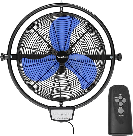 20 IN 5500 CFM Remote Control Wall Mount Fan, 3 Speed High Velocity Wall Fan with Timer, Oscillation & Tilting, Air Circulator for Garage, Commercial, Greenhouse, Warehouse & Gazebo Use, UL Listed