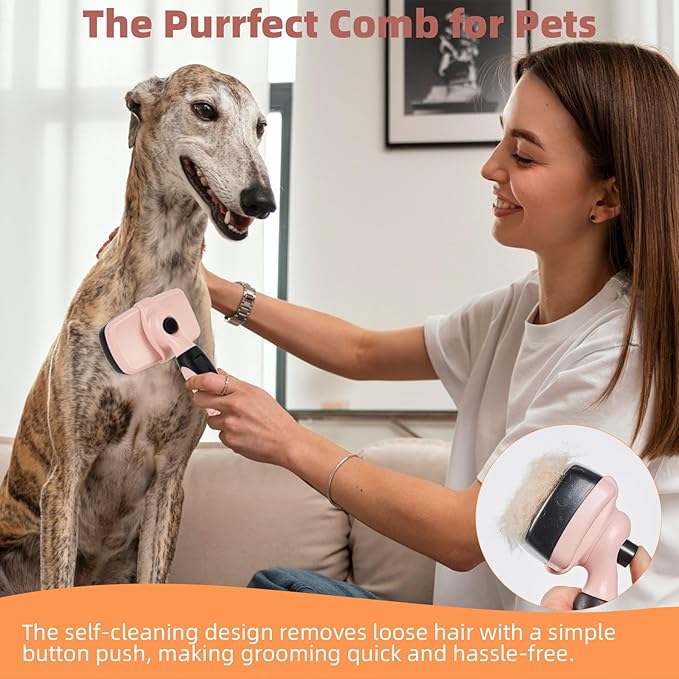 3PCS Cat & Dog Brush Set: Slicker & Deshedding Brush, Dematting Comb, and Bath Brush – Premium Grooming Tools for Shedding & Tangle-Free Fur (pink)