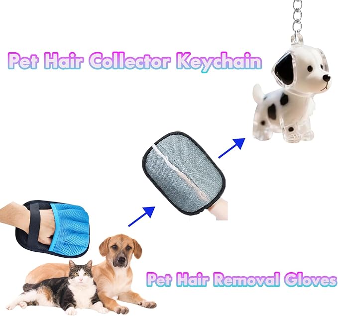 Blue Pet Hair Removal Gloves for Dogs,Pet Hair Collector Keychain,Five-Finger Cat Grooming Gloves ,Reusable Electrostatic Pet Hair Removal Tool for Furniture,Car,Couch,Carpet,Essential Pet Supplies