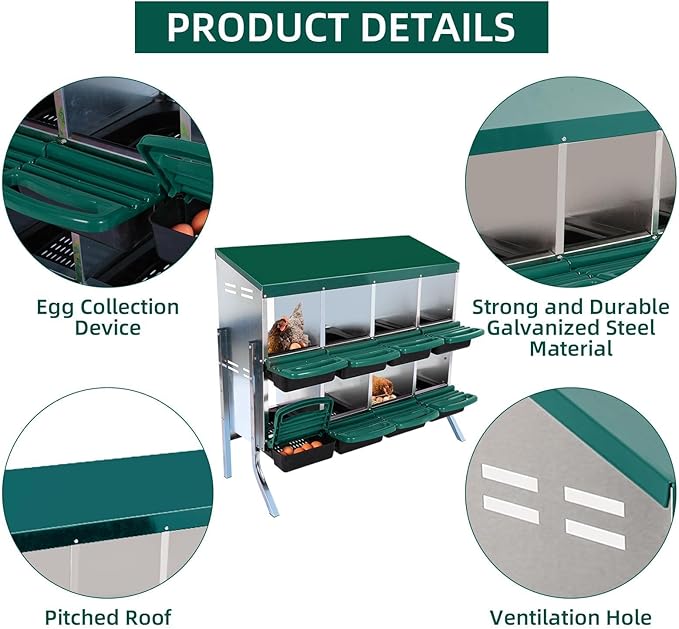 Chicken Nesting Box, 8 Hole 2 Layer Hen Nesting Box with Legs, Roll Away Eggs Laying Boxes,Cleanable Pull Out Hen Roosting Boxes