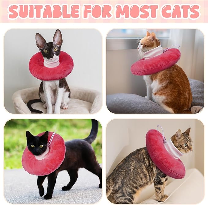 BRKURLEG Cat Cone Collar Soft, Cute Cat Recovery Cones, Soft Protective Pet Neck Cone, Adjustable Kitten Cones to Stop Licking, Pet Anti-Lick Wound Healing Elizabethan Collar, Pink, L