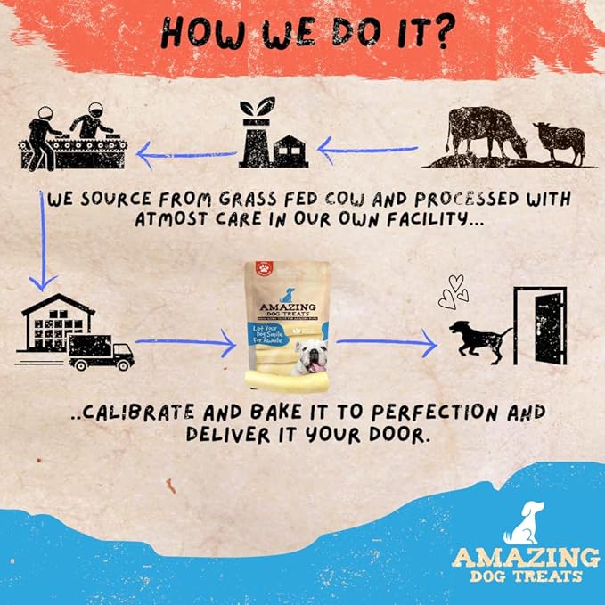 Amazing Dog Treats - Monster Thick Cow Tail Bone 6 Inch (13 oz - 6 to 7 Jumbo Pcs/Pack) - Sourced from Grass Fed Cattle - Sourced from Grass Fed Cattle - Long Lasting Dog Chew - Rawhide Alternative