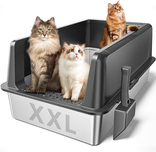 Zarler XXL Stainless Steel Litter Box, Extra Large Cat Litter Boxes 27.8" L x 20" W x 12.9" H, Metal Litter Box with Lid for Multiple Cats, High Sided, Non-Sticky, Anti-Urine Leakage (Grey)