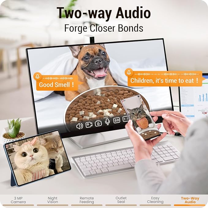 Automatic Cat Feeder with 2K HD Camera: 5G WiFi Automatic Dog Feeder with Sealed Outlet,Cat Food Dispenser with Freshness for Multiple Pets,Detachable for Easy Clean-21 Cup (5L Food Storage)