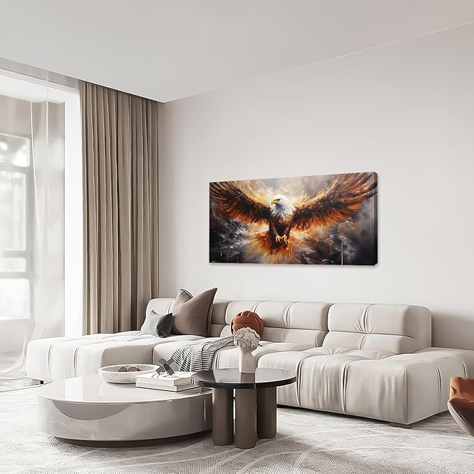 Bald Eagle Animal Large Canvas Flying Bird Wildlife Oversize Wall Art Living Room Big Wings Kitchen Pictures Framed Prints Aesthetics Wall Decor Painting Artwork for Bedroom Dining Office Home 60"x30"