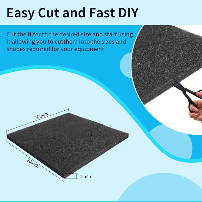 Aquarium Filter Sponge Pad –Bio Filter Media Foam Sponge, Easy Cut to Size Foam for Fish Tank 20"x20"x1" (35PPI)