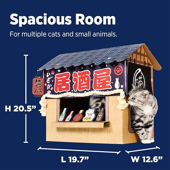 Cat Beds for Indoor Cats, Cardboard Cat House with Scratchers, Izakaya Bar, Large Sturdy Cat Furniture Condo Cave Tent, Easy to Assemble Pet Toys Accessories Stuffs, Bunny Small Animals
