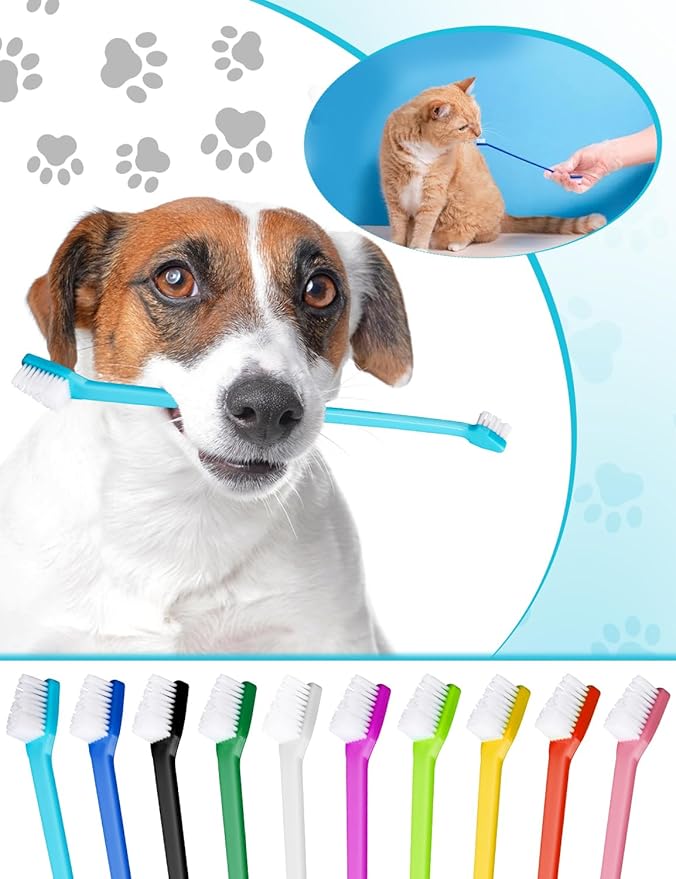 200 Pcs Dog Toothbrush, Pet Double Sided Brushing Kit Long Handle Soft Bristles Dogs Tooth Brush for Small to Large Dog, Cat, Puppy & Kitten, 10 Colors