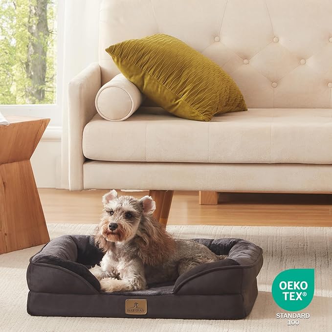 Bedfolks Orthopedic Dog Bed, Waterproof Dog Sofa Bed for Small Dogs & Cats, Egg Foam Pet Couch Bed with Removable Washable Cover and Nonslip Bottom, Black