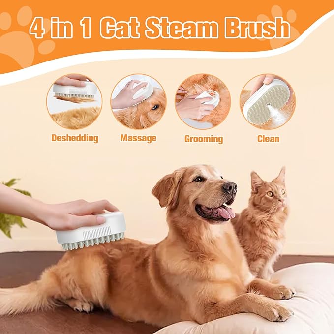 Cat Steam Brush,Rechargeable Pet Steam Brush for Cats Dogs,Silicone Dog Brushes for Short&Long Haired Dogs,3 In 1 Pet Hair Remover Tool for Massage Grooming,Cleaning,Shedding White
