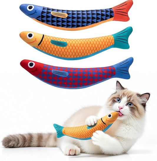 Interactive Cat Toys with[5000mg Premium A+Catnip][Baby Grade] Soft Chew Kicker Cat Toys for Indoor Cats & Kittens, Crinkle &Rattle Fish Sound Toy, Drives Bored Cats Crazy with Fun,3 Pack