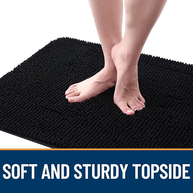 OLANLY Dog Door Mat for Muddy Paws 70x32, Absorbs Moisture and Dirt, Absorbent Non-Slip Washable Doormat, Quick Dry Chenille Mud Mat for Dogs, Entry Indoor Entryway Carpet for Inside Floor, Black