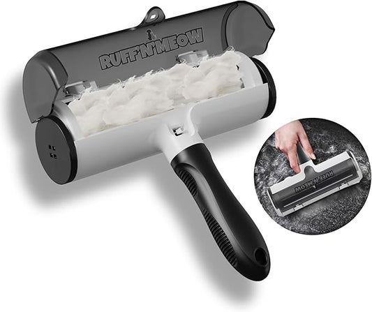 Ruff’N’Meow Pet Hair Remover Tool – Reusable Lint Roller for Dog & Cat Hair – Multi-Surface Fur Remover for Couch, Furniture, Carpet, Bedding & Car – Portable Pet Owner Essential – Built-in Fur Bin
