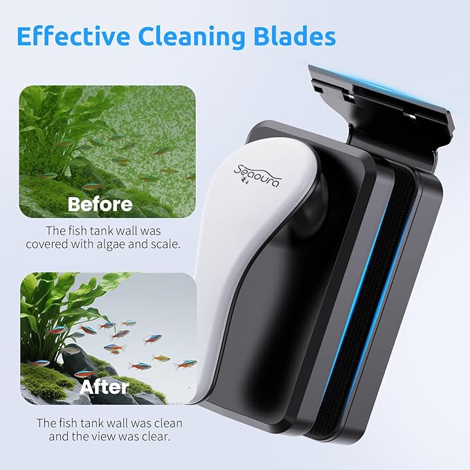Magnetic Aquarium Glass Cleaner，Algae Scraper for Aquarium Fish Tank， Fish Tank Algae Clean Brush Dual-Sided Side Floating Aquarium Magnetic Brush (L)
