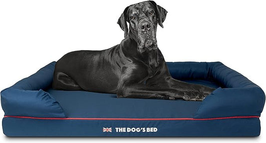 The Dog’s Bed Orthopedic Dog Bed XXL Blue Oxford with Red Trim UK Flag Dog Bed 51.5x39, Memory Foam, Pain Relief: Arthritis, Post Surgery, Lameness, Veterinary Approved, Waterproof Washable Cover