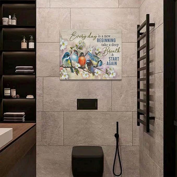 Bird Wall Art Farmhouse Flower Branch Pictures Rustic Country Birds Wall Decor Floral Canvas Print Painting Artwork for Bathroom Living Room Bedroom 16"x20"