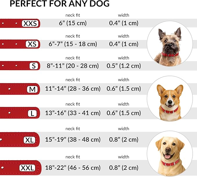 CollarDirect Rolled Leather Dog Collar, Soft Padded Round Puppy Collar, Handmade Genuine Leather Collar Dog Small Large Cat Collars 13 Colors (13-16 Inch, Red Textured)