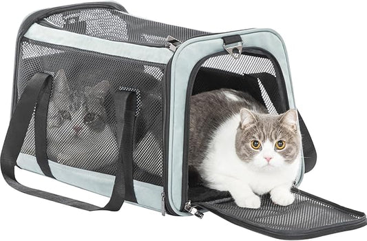 Petsfit Cat Carrier Dog Carrier, Large Capacity Lightweight Soft-Sided Pet Carrier for Travel, with Adjustable Shoulder Strap, Auto Locking Zipper Head and Washable Fleece Pad