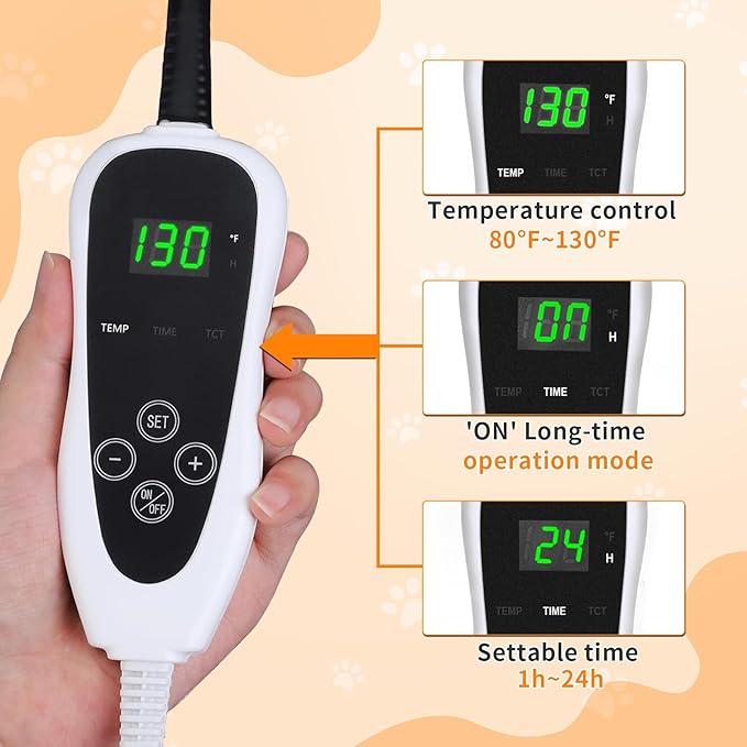 Cat Heating Pad, 16 in Round Heated Bed Smart Thermostatic Switch, Add Wire Rope Cat Carpet Puppy Whelping Supplies, Comes with a Plush Cloth Cover - Apricot