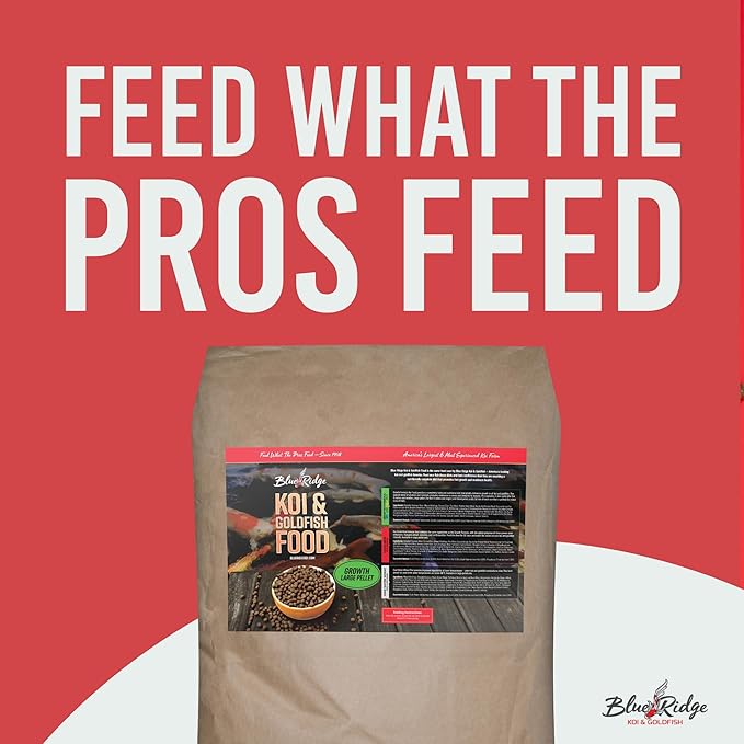 Blue Ridge Koi Fish Food 50lb - Koi Food Large 3/16" Growth Formula, Goldfish Food, Premium Fish Food for Ponds, Ponds Fish Food, Floating Pond Pellets
