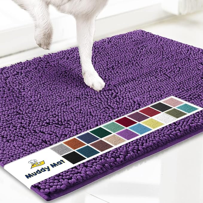 Muddy Mat® Original Dog Door Mat for Muddy Paws, Super Absorbent Microfiber, Non-Slip Washable Pet Rug, Quick Dry Chenille Entryway Carpet, Machine Washable Indoor Outdoor mat, Purple 24"x35"