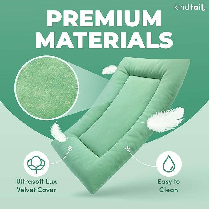 KindTail Dog Crate Pad - Soft Velvet, Reversible Bed - Machine Washable Kennel Mat for Pets up to 25 lbs - Mattress for Cozy Sleeping - 25” x 19” x 1” (Light Green, Medium)