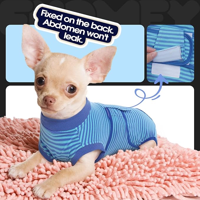 FUAMEY Recovery Suit for Dogs After Surgery,Soft Breathable Dog Bodysuit E-Collar & Cone Alternative Surgical Suit,Male Female Dog Neuter Spay Suits Anti Licking Wounds Onesie Navy Blue Strips XXL