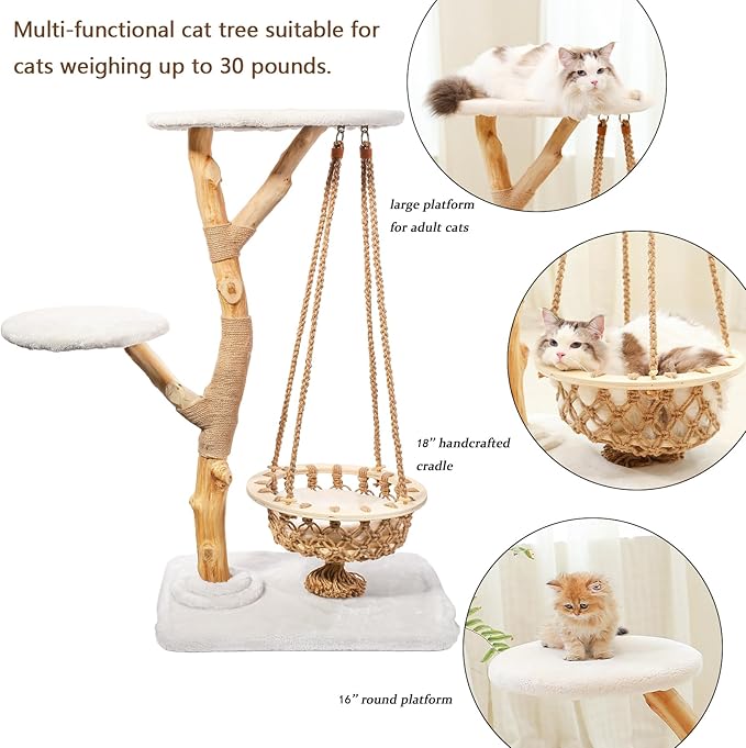 50" Tall Cat Tree Tower, Modern Cat Tree for Indoor Cats, Washable Wooden Perchs and Climbers for Large Cats, Cute Cat Furniture with Unique Cat Swing