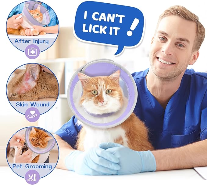 Breathable Air Mesh Cat Cone Collar Soft to Stop Licking, Adjustable, Foldable Lightweight Kitten Cones After Surgery Recovery for Cats & Kittens (Light Purple, S)