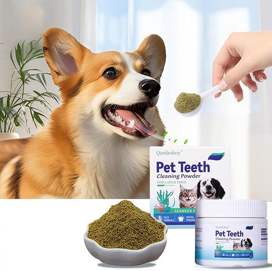 No-Brush Dog Teeth Cleaning Powder Eliminates Plaque in 30 Seconds, Dental Powder Cats Breath Freshener, Teeth Care Plaque Off Pet Tooth, Bad Breath Remedy Tartar Remover for Dogs with Enzymes