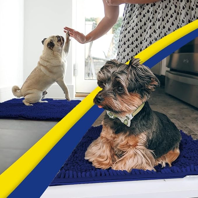 Muddy Mat® Pack of 3 Highly Absorbent Microfiber Dog Door Mat and Pet Rug, Non Slip Thick Washable Area Mat Soft Chenille for Kitchen Bathroom Bedroom and Outdoor - Navy Blue Small, Medium & Large