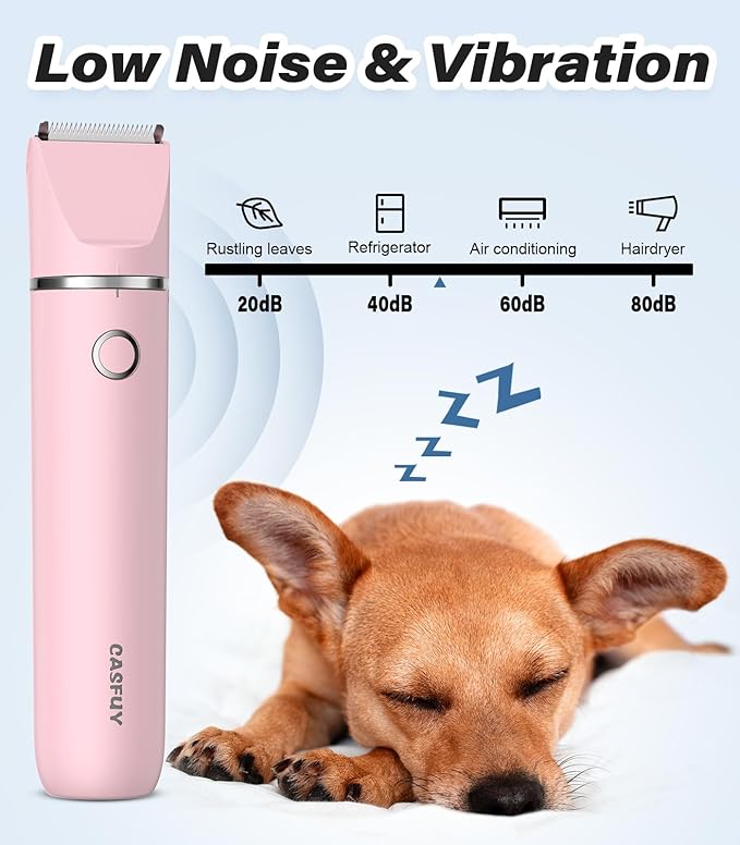 Casfuy Cordless Dog Paw Trimmer - Low Noise Small Dog Clippers with Double Blades USB Rechargeable Grooming Clipper for Dogs Cats and Small Pets for Trimming Hair Around Paws, Eyes, Ears, Face, Rump