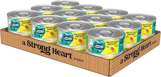A Strong Heart Canned Wet Cat Food, Prime Filets Chicken Dinner in Gravy - 5.5 oz Cans (Pack of 24), Made in The USA with Real Chicken