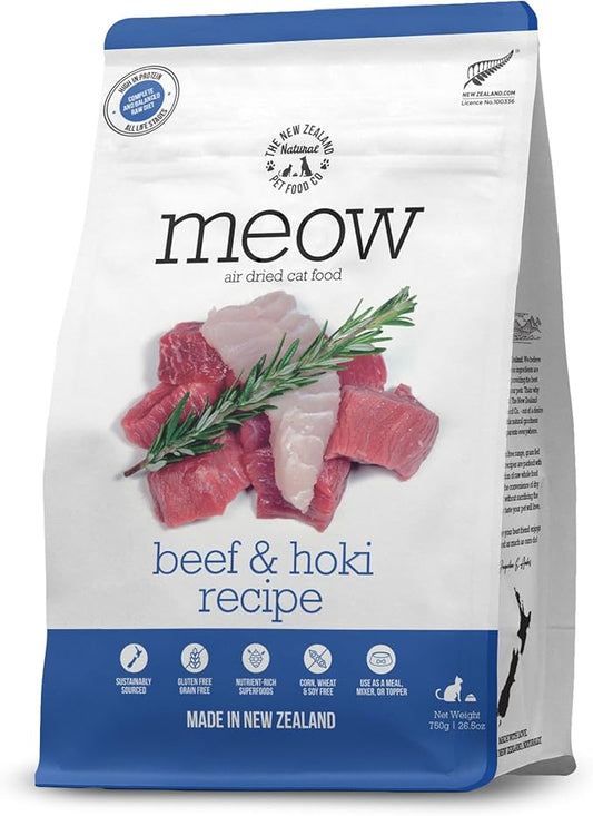 Meow Air Dried Cat Food - Beef & Hoki Recipe - Topper, Mixer or as Cat Training Treats, All Life Stages - 26.5 oz