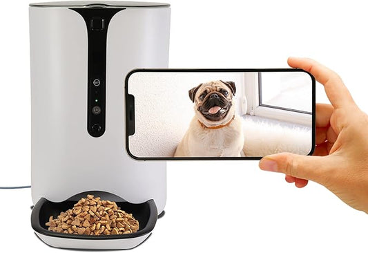 Lentek Smart Pet Feeder - Auto Dry Feeding Dispenser for Cat & Dogs with 720p HD Camera & Timer, Alimentador, Programmable, WiFi, Smartphone Control, Automated Portion Controlled, 10 Oz Capacity