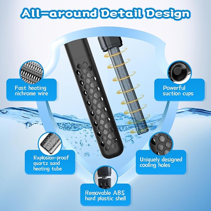 Aquarium Heater, 100W/200W/300W/500W Adjustable Fish Tank Heater with Intelligent Digital LED Controller, Overheating and Out of Water Protection for Freshwater and Saltwater Tanks