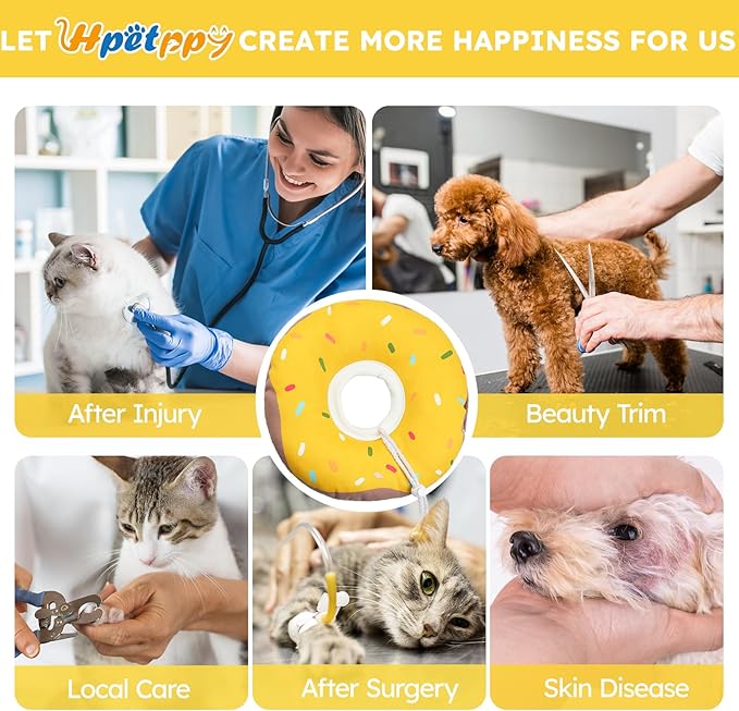 Cat Cone Collar Soft, Waterproof Cat Recovery Collars Spay Cones to Stop Licking Cute Donut E Collar After Surgery Anti-Lick Wound Healing Safety Elizabethan Collar for Kittens (Donut Yellow, Small)