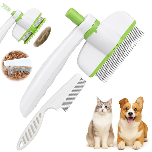 XANGNIER Rotatable Flea Comb for Cats Dogs Kittens Rabbit,Self Cleaning Pet Flea Comb Grooming Brush for Shedding and Detangling,Fine Tooth Tick Lice Comb for Short & Long Pet Hair Removal Tool,2 Pcs