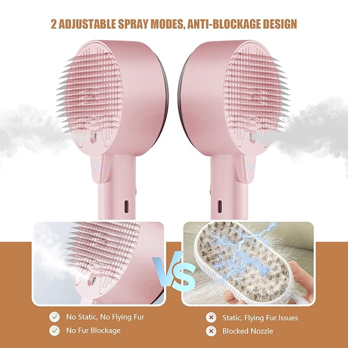 Cloud Care Cat Brush for Indoor Cat Steam Brush for Shedding Spritz Defur Comb for Cats Dogs Steam Brushes for Long Short Hair Cats Dogs Pet Steam Brushes for Massage Grooming Self-Cleaning