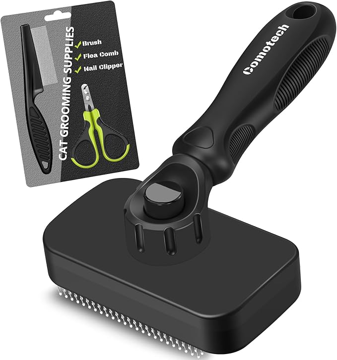 Comotech 3PCS Cat Grooming Supplies,Cat Brush & Nail Clipper/Trimmer & Flea Comb for Shedding Indoor Cats Dogs and Small Animals - Meet All Your Pet's Daily Grooming Needs - All in One Set (Black)